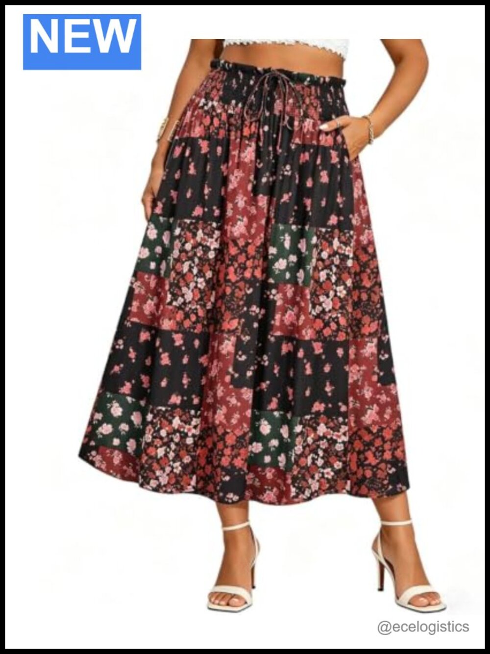 Plus Size Women's Maxi Skirt High Waist Floral A-Line with Pockets